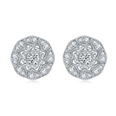 Round Zircon Soleste Halo Flower Silver Studs Earrings for Women